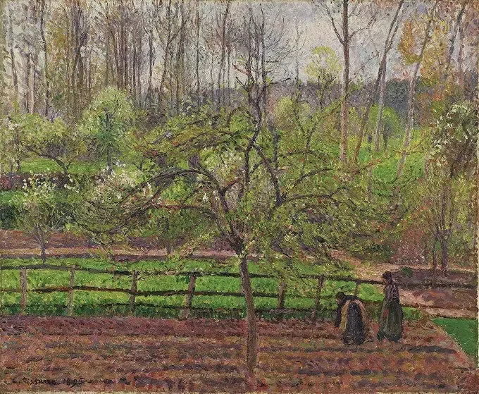 Kvinnor i en inhägnad, vår, grått väder, Éragny - Camille Pissarro