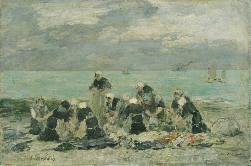 Kvinnor som tvättar kläder i Étretat - Eugène Boudin