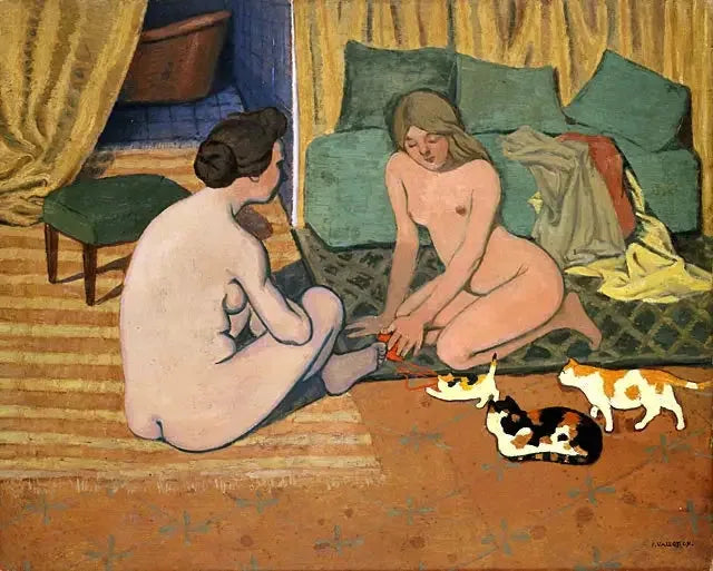 Naken kvinnor med katter - Félix Vallotton