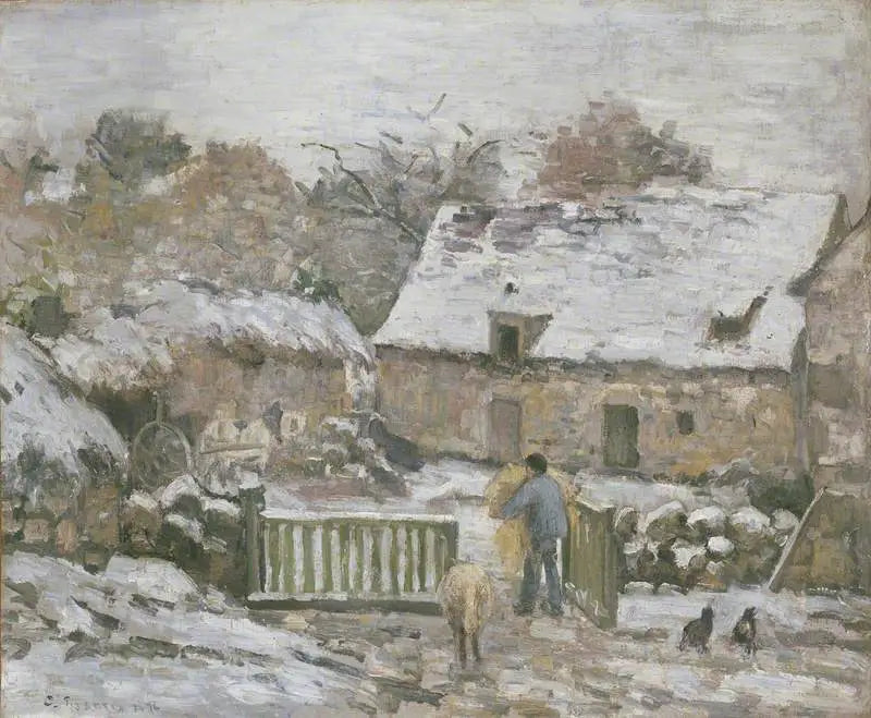 Gård i Montfoucault, snöeffekt - Camille Pissarro