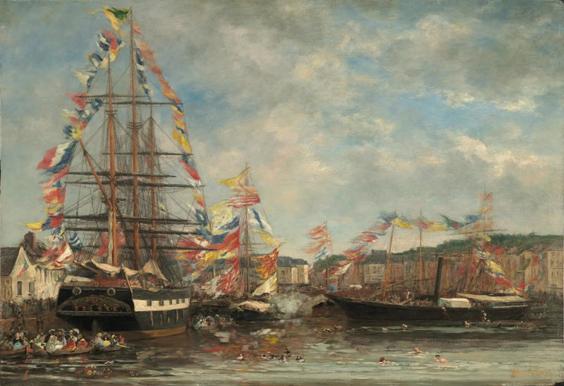 Fest i hamnen i Honfleur - Eugène Boudin