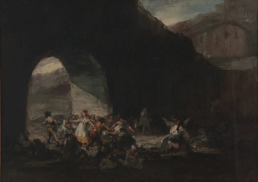 Folklig fest under en bro eller populär bal - Francisco de Goya