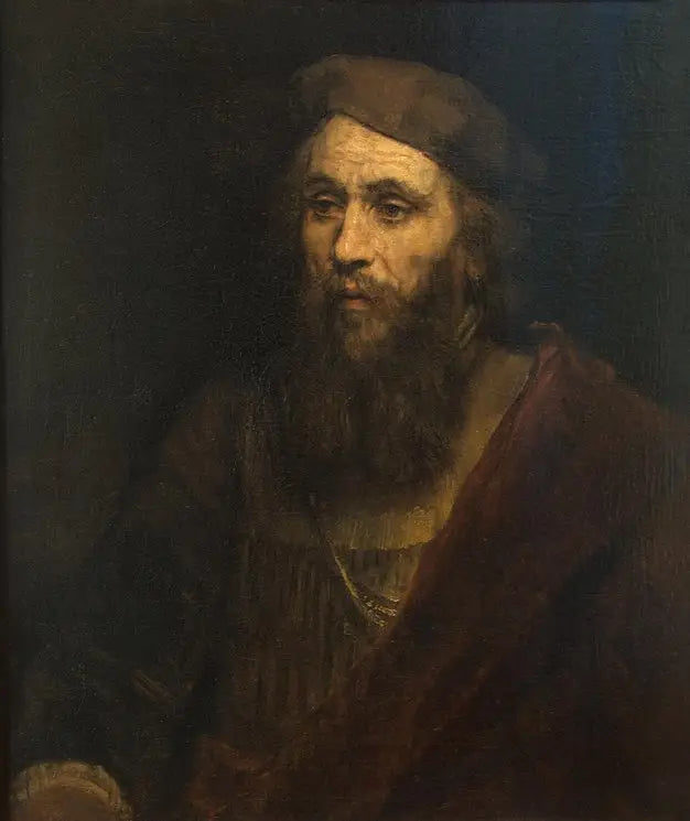 Halvfigur av en man med skägg och basker - Rembrandt