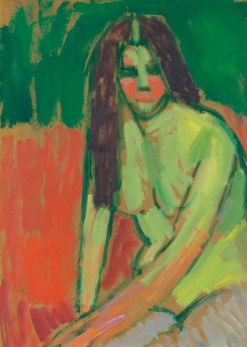 Halvnaken figur med långt hår, sittande lutad - Alexej von Jawlensky