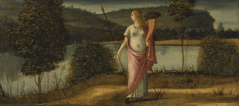 Allegorisk figur av en kvinna i ett landskap som håller en lans och ett horn av överflöd - Vittore Carpaccio