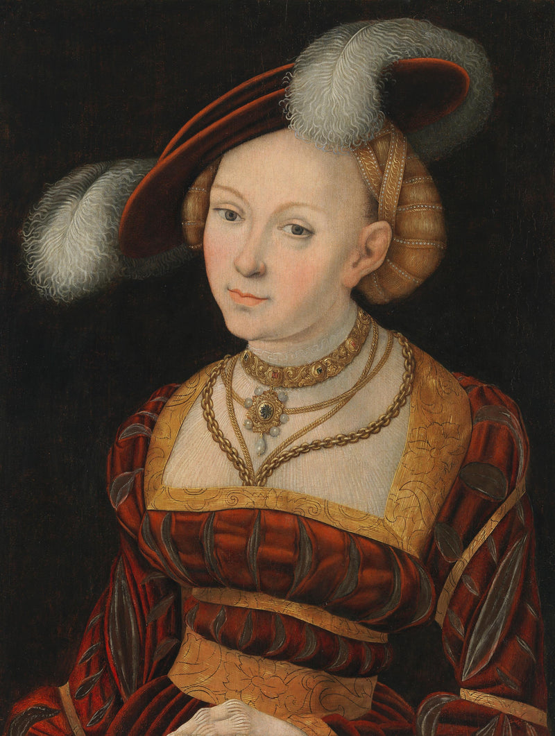 Kvinnlig figur i halvprofil med en fjäderhatt - Lucas Cranach den äldre