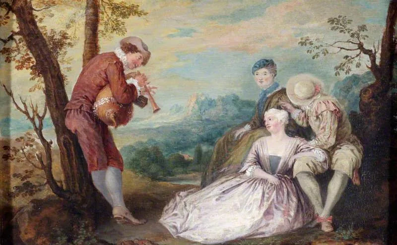 Figurer i ett arkadiskt landskap - Antoine Watteau