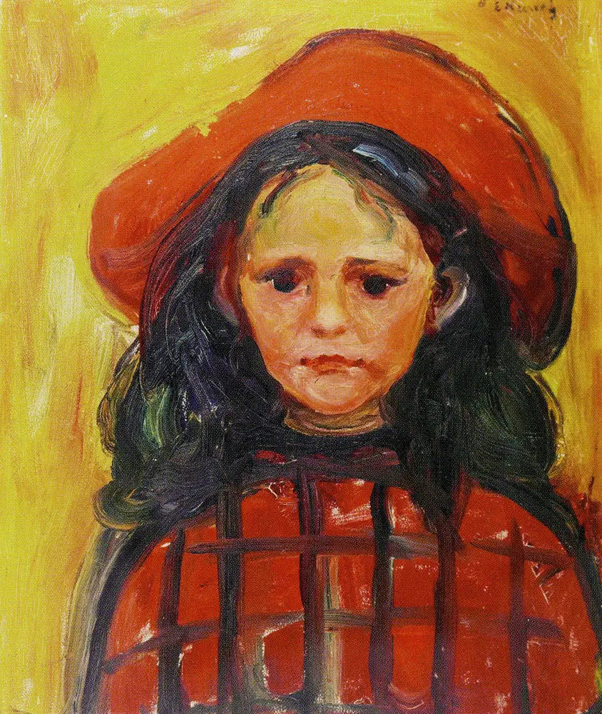 Flicka i röd klänning och röd hatt - Edvard Munch