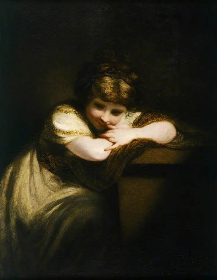 Flicka lutad mot en piedestal (Flickan som skrattar) - Joshua Reynolds