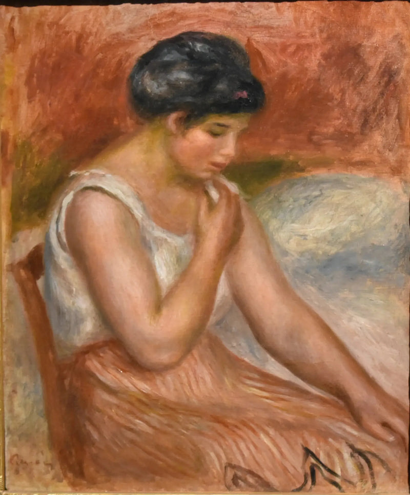 Flicka som sitter i randig kjol - Pierre-Auguste Renoir