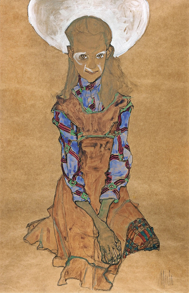 Sittande flicka (Poldi Lodzinsky) - Egon Schiele