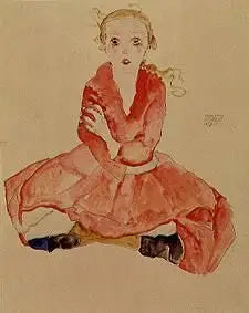 Flicka som sitter (Sitzendes Mädchen) - Egon Schiele