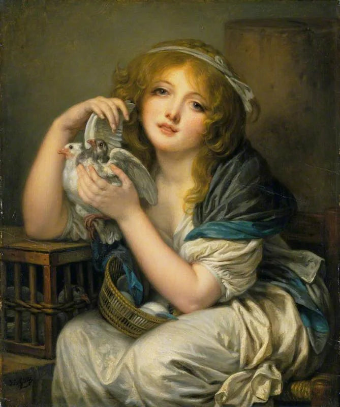 Flicka med duvor - Jean-Baptiste Greuze