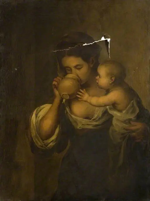 Flicka som dricker med ett barn i sin arm - Bartolomé Esteban Murillo