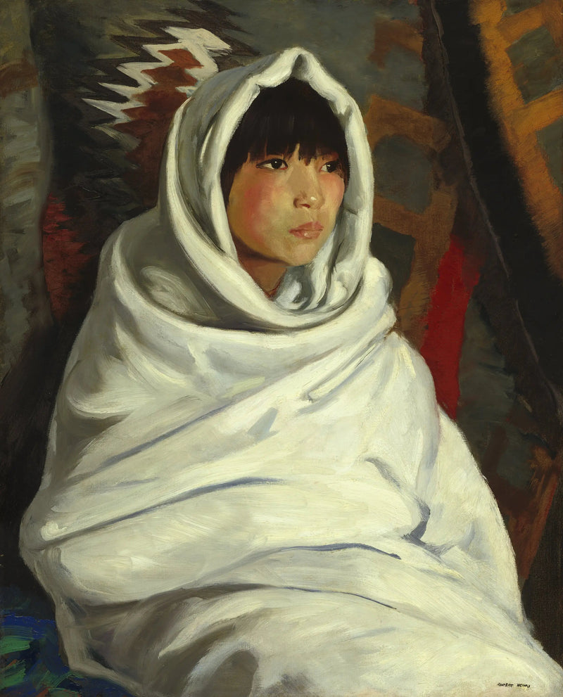 Indisk flicka i en vit filt - Robert Henri