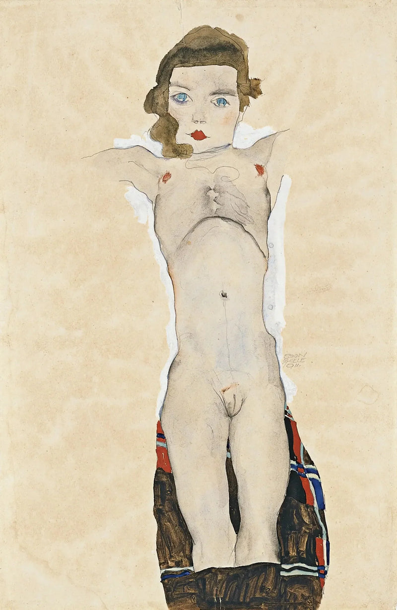 Naken flicka med utsträckta armar - Egon Schiele