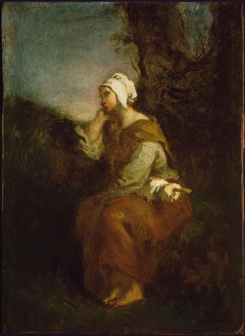 Flicka på landsbygden som drömmer - Jean-François Millet