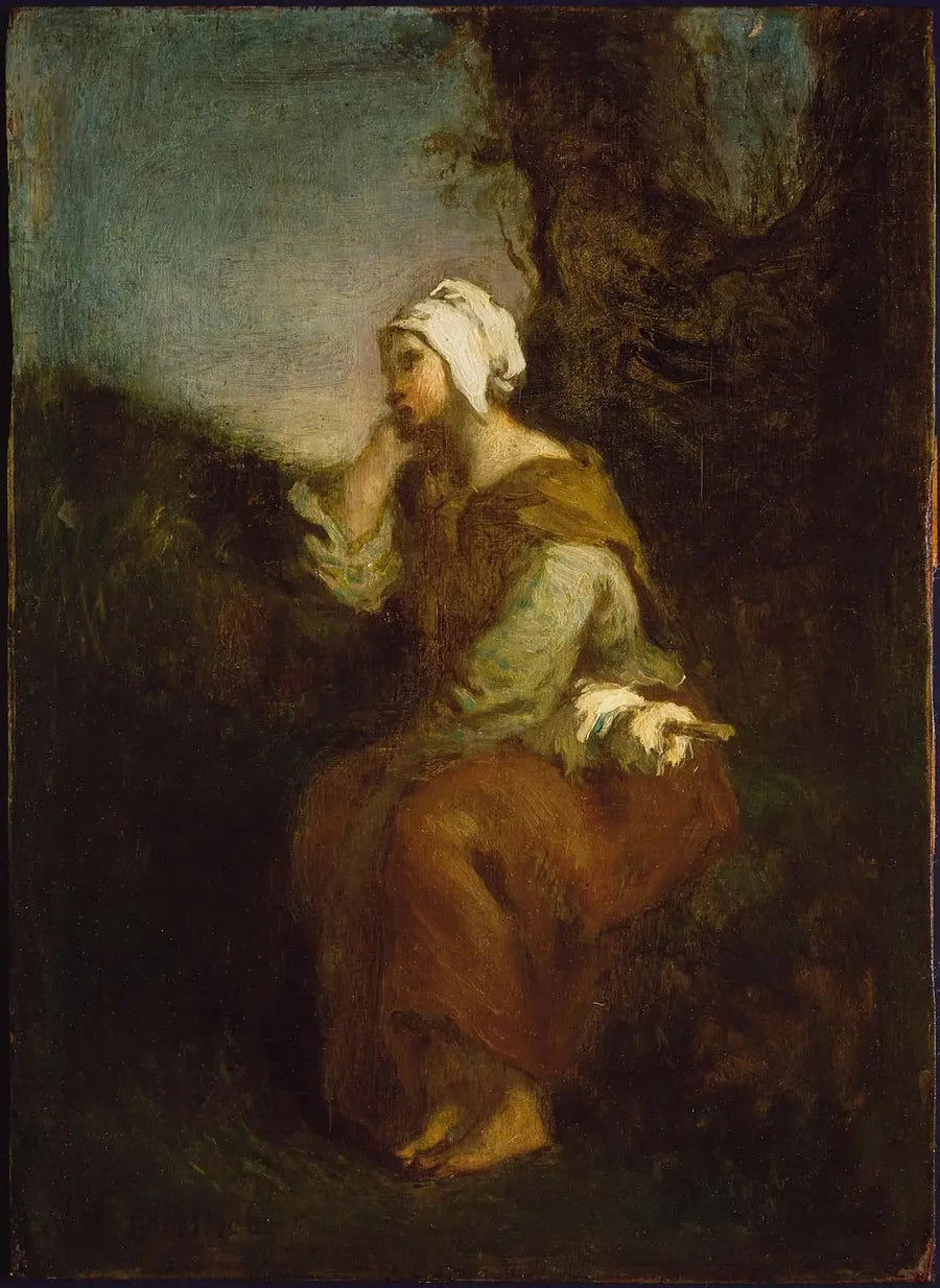 Flicka på landsbygden som drömmer - Jean-François Millet
