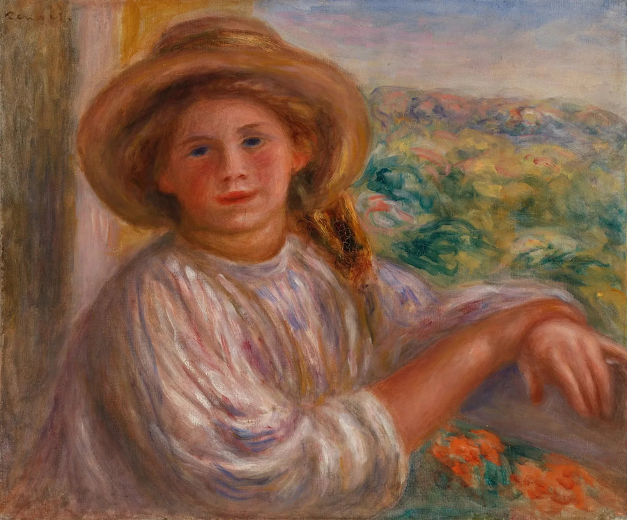 Flicka på en balkong, Cagnes (Ung kvinna på balkongen, Cagnes) - Pierre-Auguste Renoir