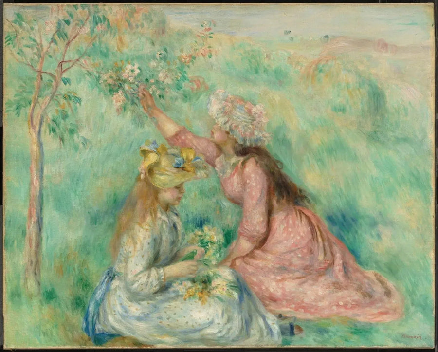 Flickor som plockar blommor på en äng - Pierre-Auguste Renoir