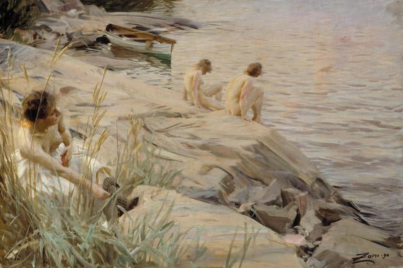 Flickor som badar utomhus; Flickor som badar utomhus; Utomhus - Anders Zorn