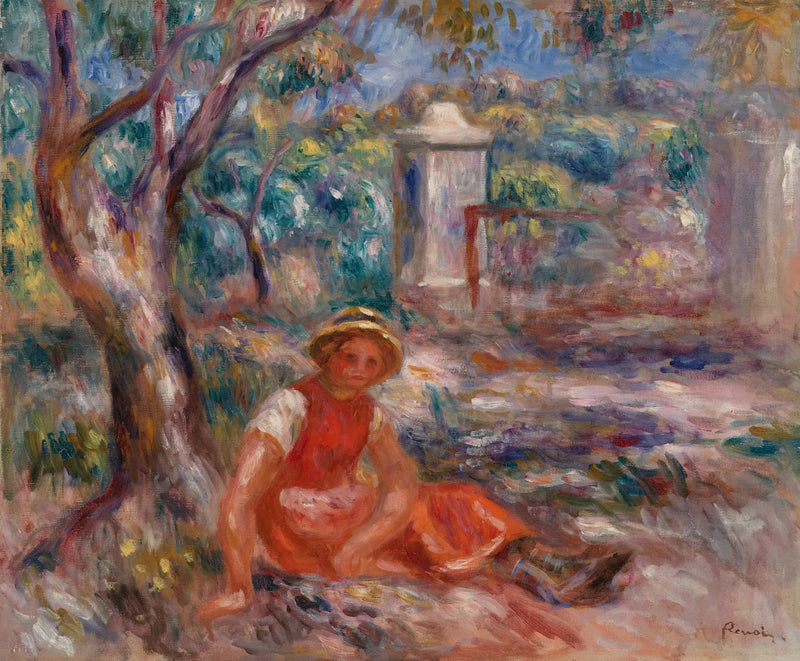 Flicka vid ett träd (Flicka vid ett träd) - Pierre-Auguste Renoir