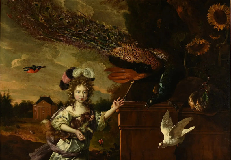 Flicka med påfåglar - Melchior de Hondecoeter