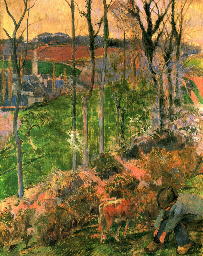 Vinterens slut i Pont-Aven, breton och kalv; eller Lilla breton som ordnar sin häl - Paul Gauguin