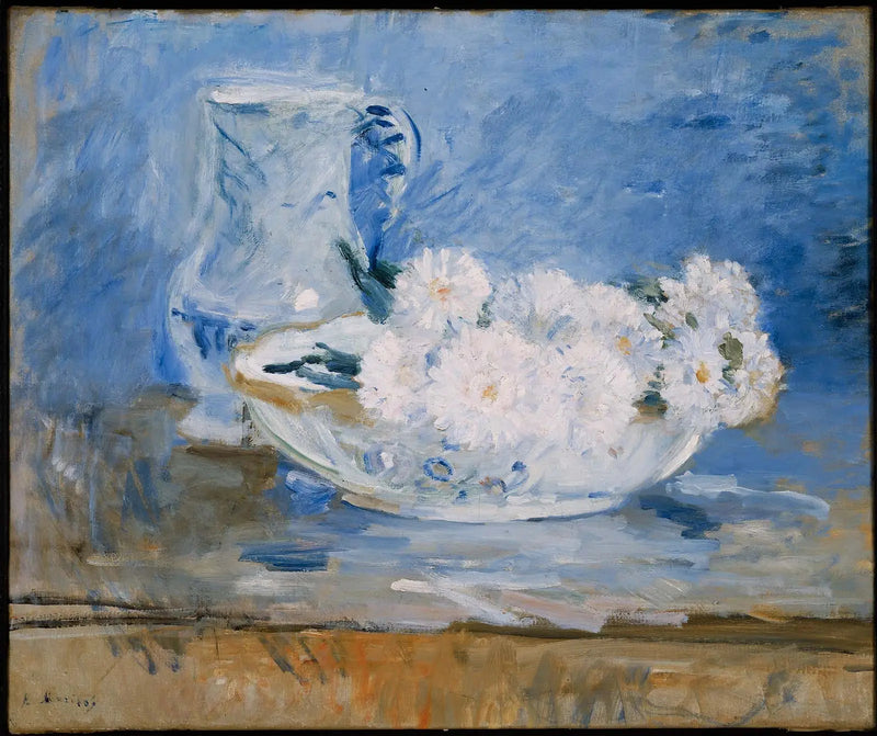 Vita blommor i en skål - Berthe Morisot