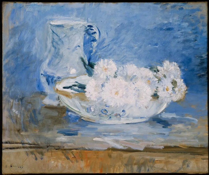 Vita blommor i en skål - Berthe Morisot
