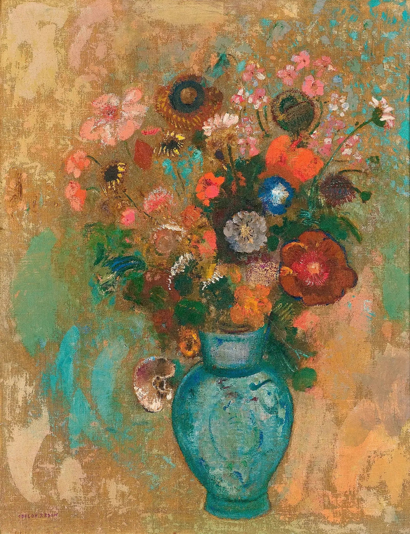 Blommor i en blå vas - Odilon Redon