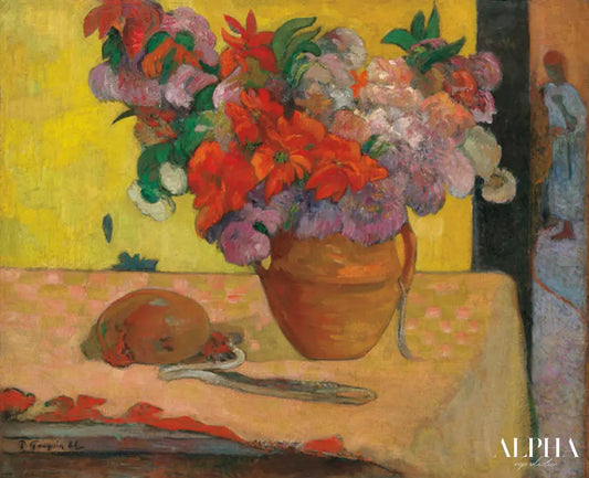 Fleurs dans un vase et une bouteille d'eau - Paul Gauguin - Reproductions de tableaux et peintures haut de gamme