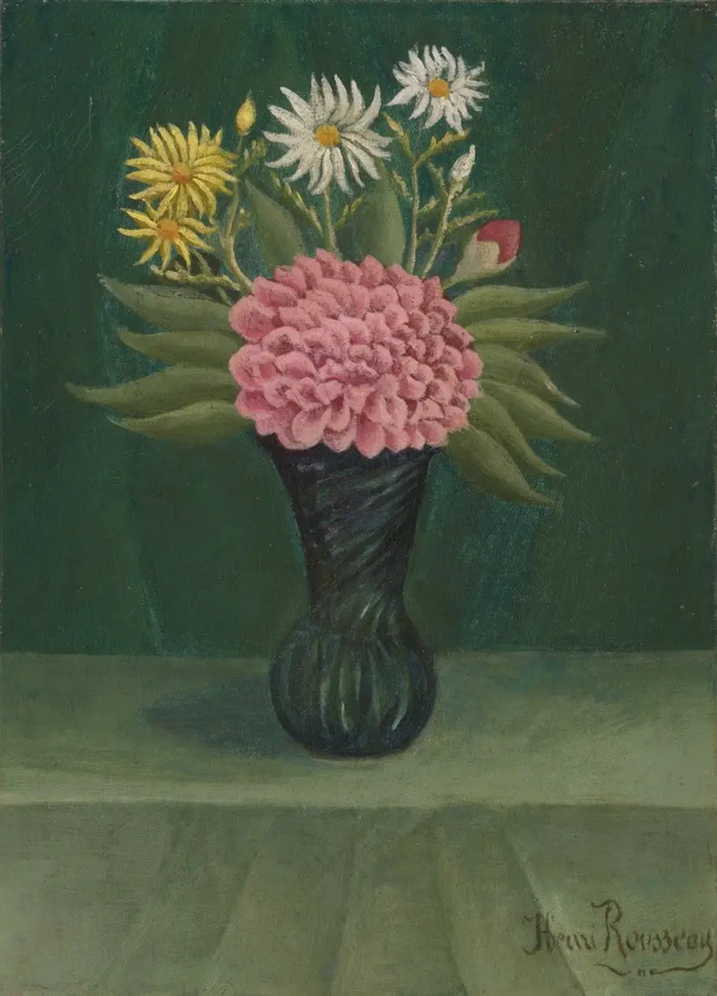 Blommor och dahlior i en vas - Henri Rousseau