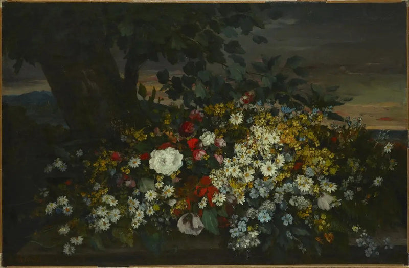 Blommor på en bänk - Gustave Courbet