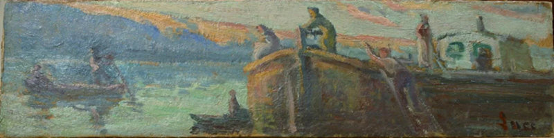 Flodlandskap med vagn och bebis - Maximilien Luce