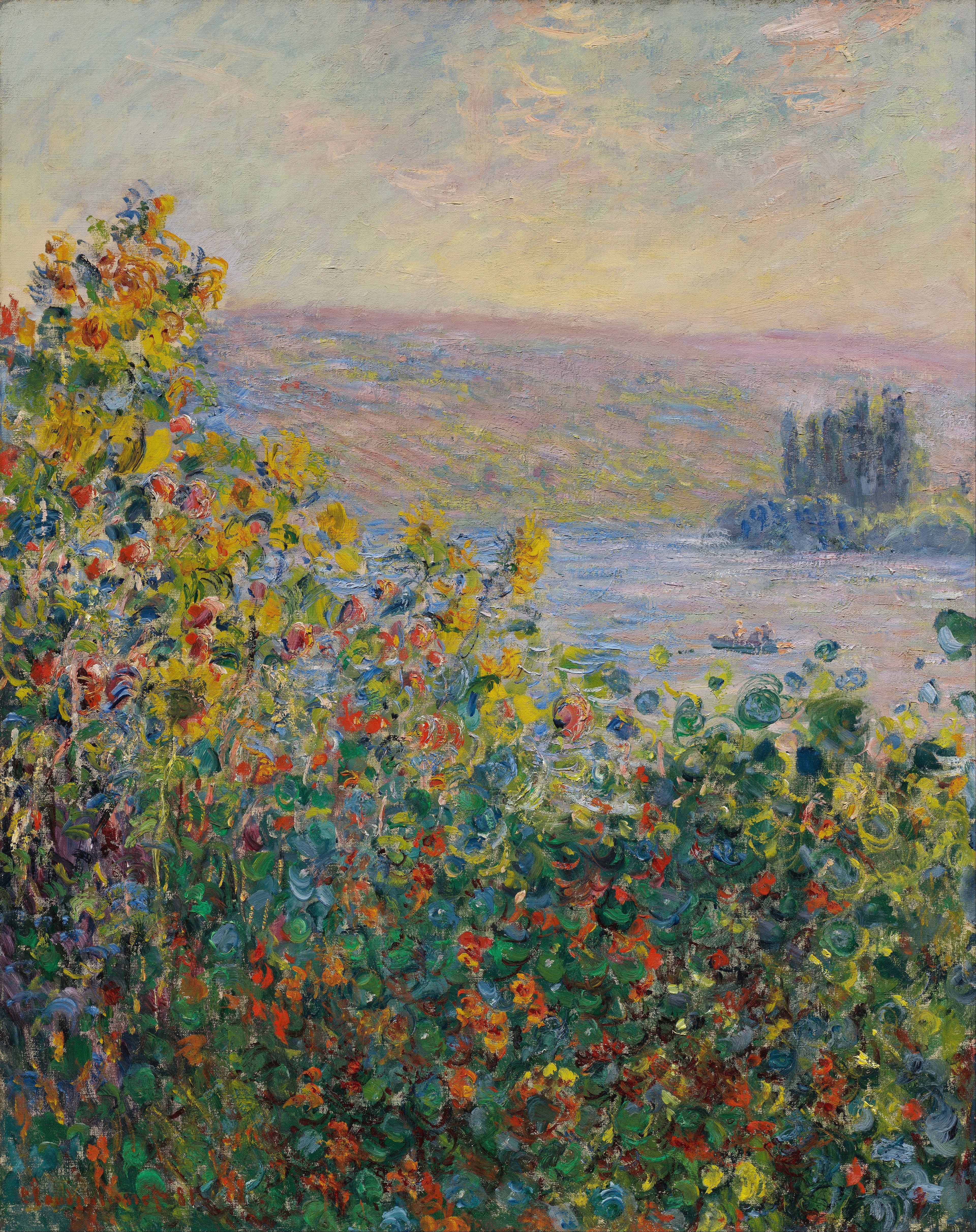 Reproduction du tableau « Flower Beds at Vétheuil - Claude Monet » par Alpha Reproduction en peinture à l’huile