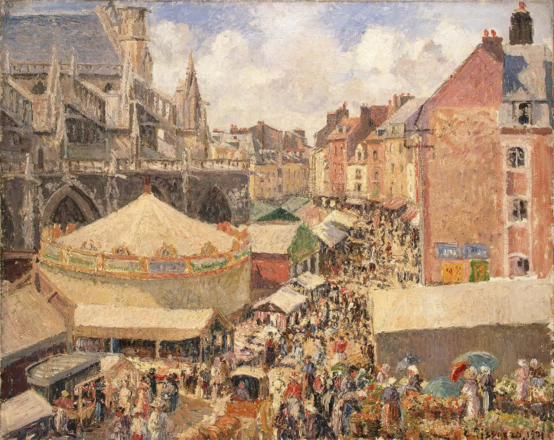Marknad i Dieppe, solig förmiddag - Camille Pissarro