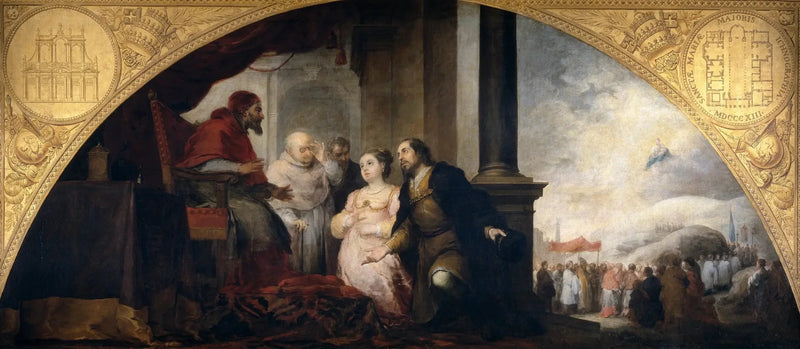 Sainte-Marie-Majeure-stiftelsen i Rom. Patriciern berättar sin dröm för påven. - Bartolomé Esteban Murillo