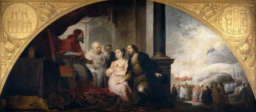 Sainte-Marie-Majeure-stiftelsen i Rom. Patriciern berättar sin dröm för påven. - Bartolomé Esteban Murillo