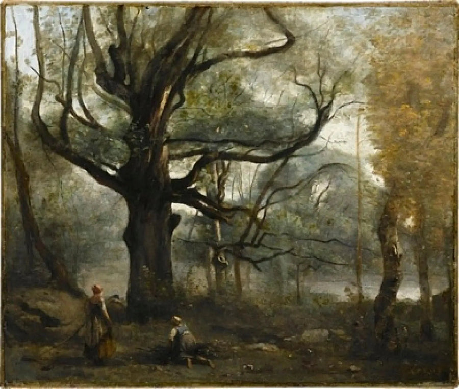 Fontainebleau. Bûcheronnes vid foten av en stor ek - Jean-Baptiste Camille Corot