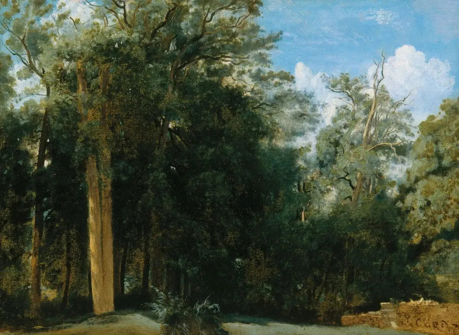 Fontainebleau. Skogskant med en liten mur - Jean-Baptiste Camille Corot