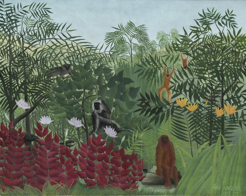 Tropisk skog med apor - Henri Rousseau