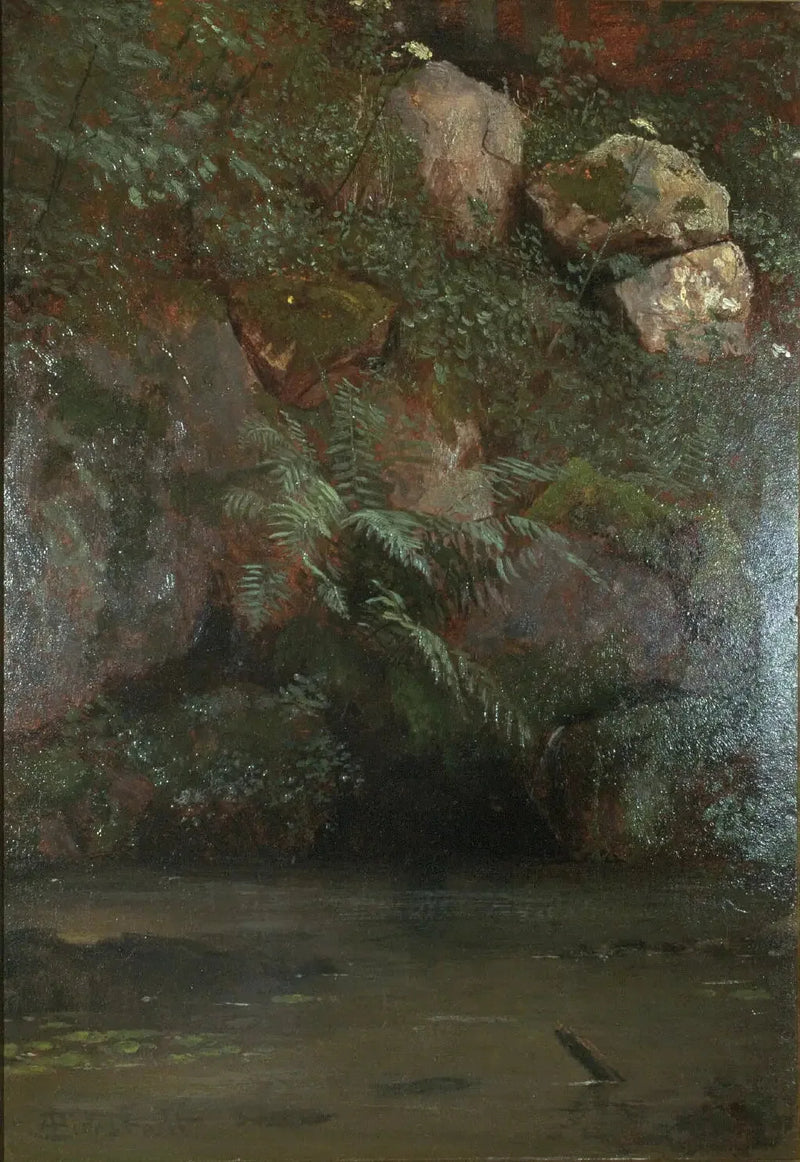 Fjädrar och klippor på en sluttning - Albert Bierstadt