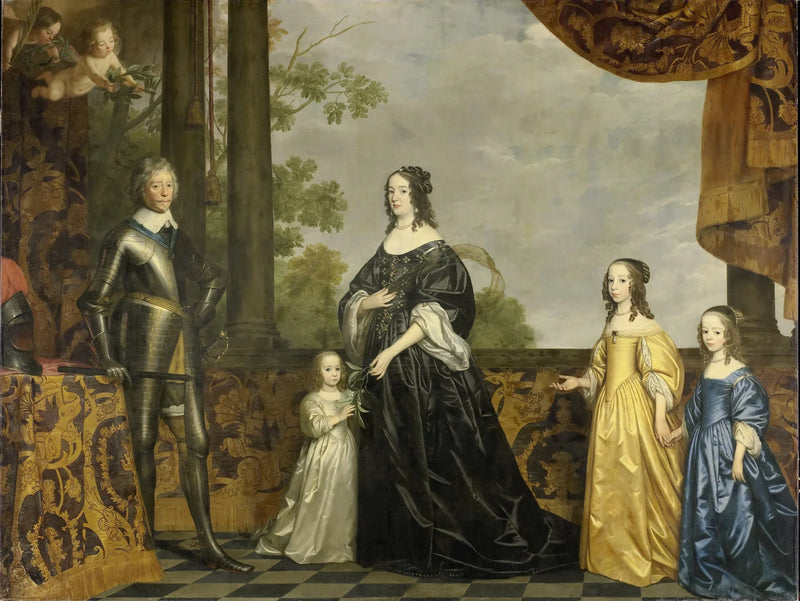 Frédéric-Henri (1584-1647), prins av Orange, hans fru Amélie van Solms (1602-1675) och deras tre yngsta döttrar, Albertine Agnès (1634-1696), Henriette Catharine (1637-1708) och Marie (1642-1688) - Gerrit van Honthorst
