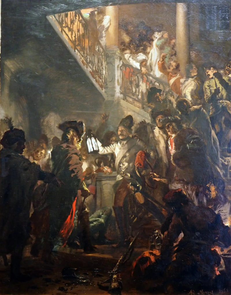 Fredrik den Store i Lissa: God kväll, herrar - Adolph von Menzel