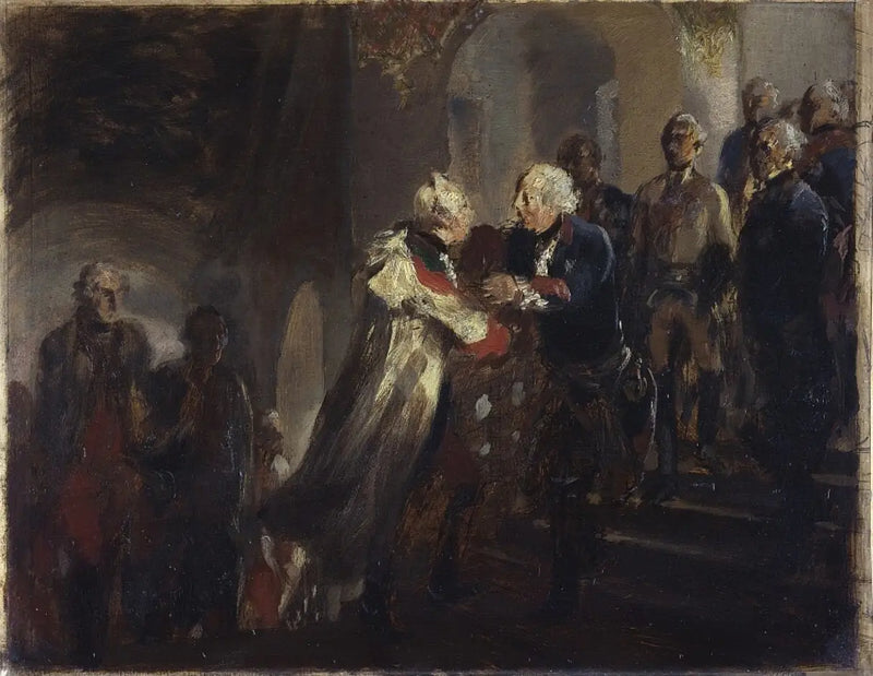 Fredrik den Store och kejsar Joseph II möts i Neisse 1769 (Skiss) - Adolph von Menzel