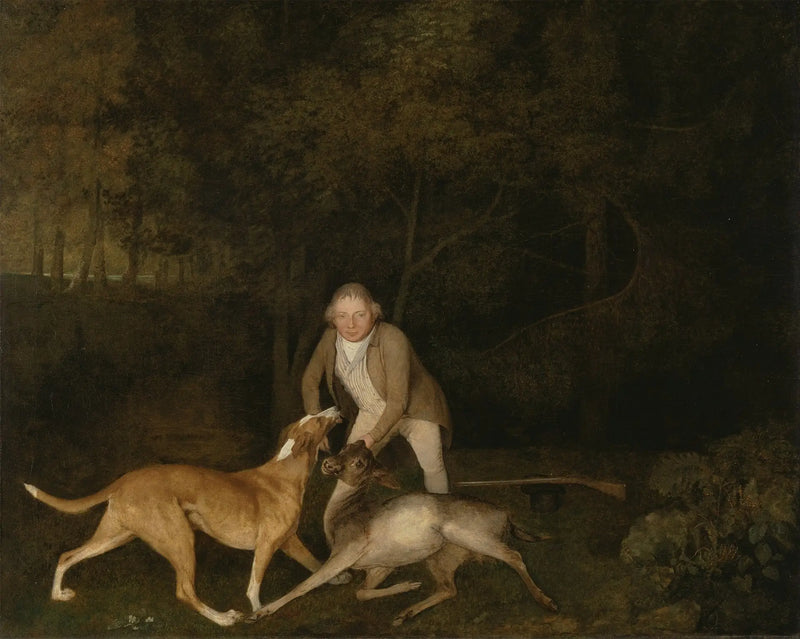 Freeman, jägmästaren för earl of Clarendon, med en döende rådjur och en hund - George Stubbs