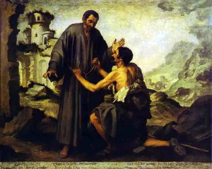 Broder Junipero och den fattige - Bartolomé Esteban Murillo
