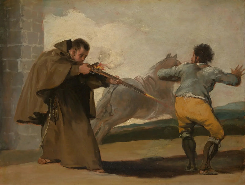 Broder Pedro skjuter på El Maragato medan hans häst flyr - Francisco de Goya