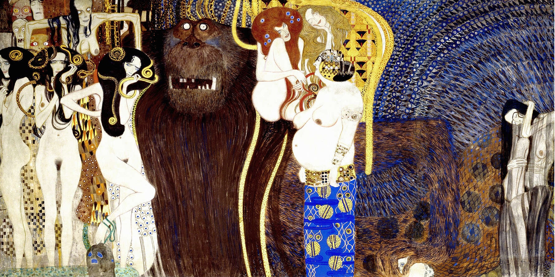 Reproduction du tableau « Frise Beethoven (planche 5, mur central) : Les puissances hostiles - Gustav Klimt » par Alpha Reproduction en peinture à l’huile